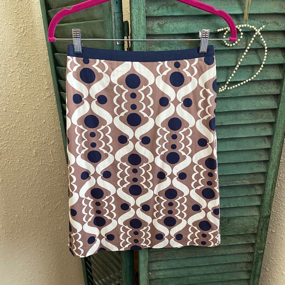 Boden lined cotton skirt, brown (taupe)/navy/ivory, size 2